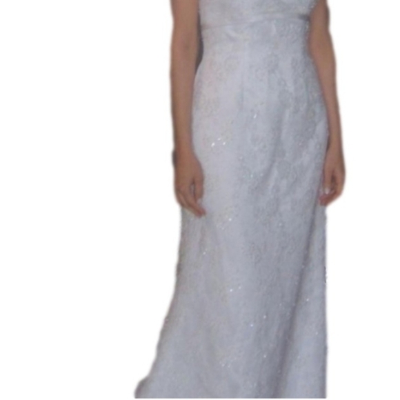 Bridal Gown Ivory Lace Wedding Dress Chiffon Train Beach Garden 58.5” Davi’s sz6 - Picture 6 of 16